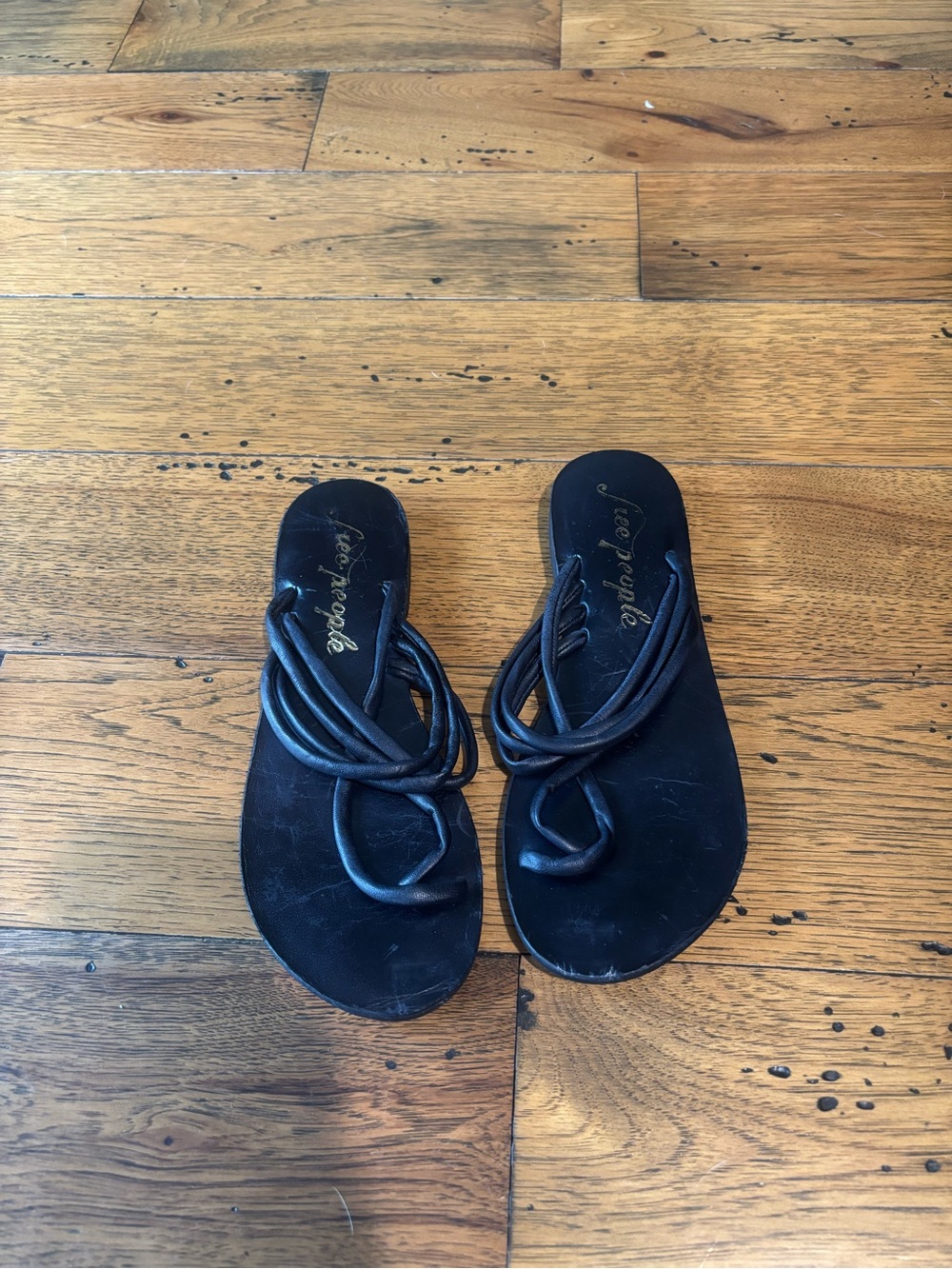 Free People Kayla Black Soft Strappy Leather Slip On Women’s Sandals Size 38